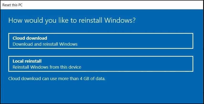 cloud or local reinstall