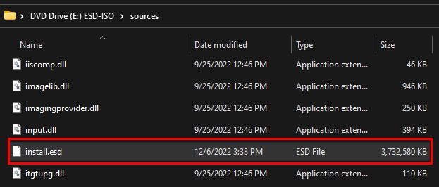 copy install esd file