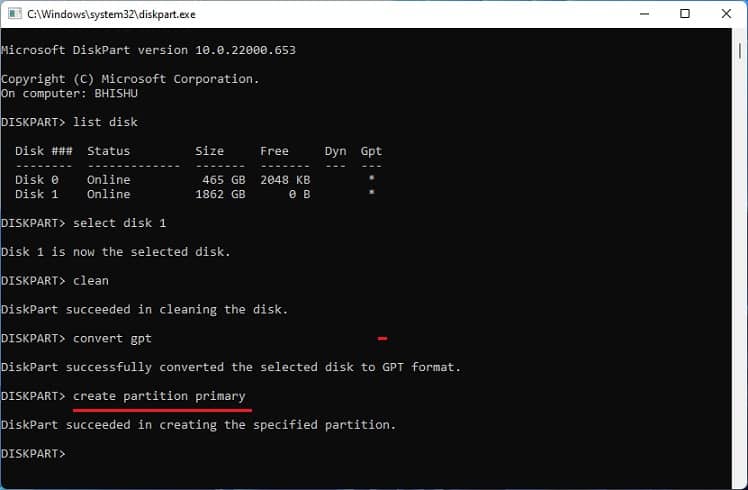 create partition primary