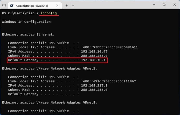 default gateway