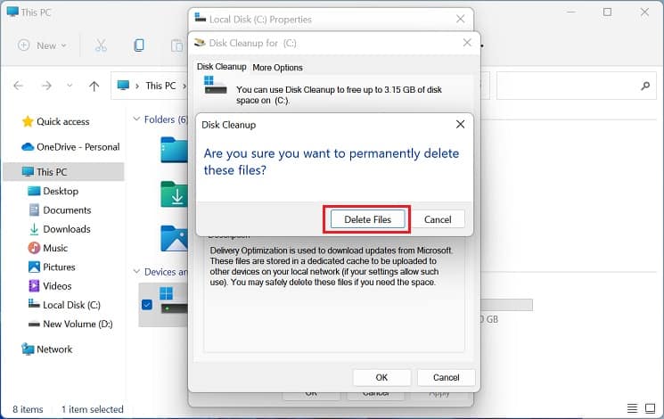 delete files button