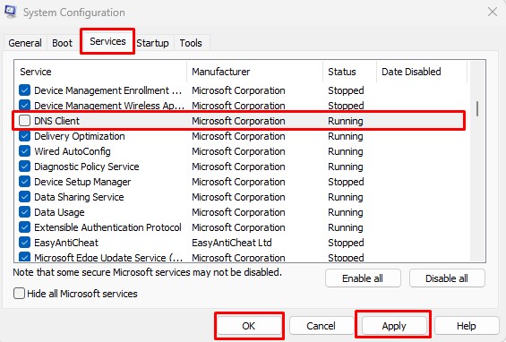 disable DNS client dns probe error