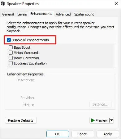 Lenovo Laptop Audio Not Working? Try These 8 Fixes 21 disable-all-enhancements