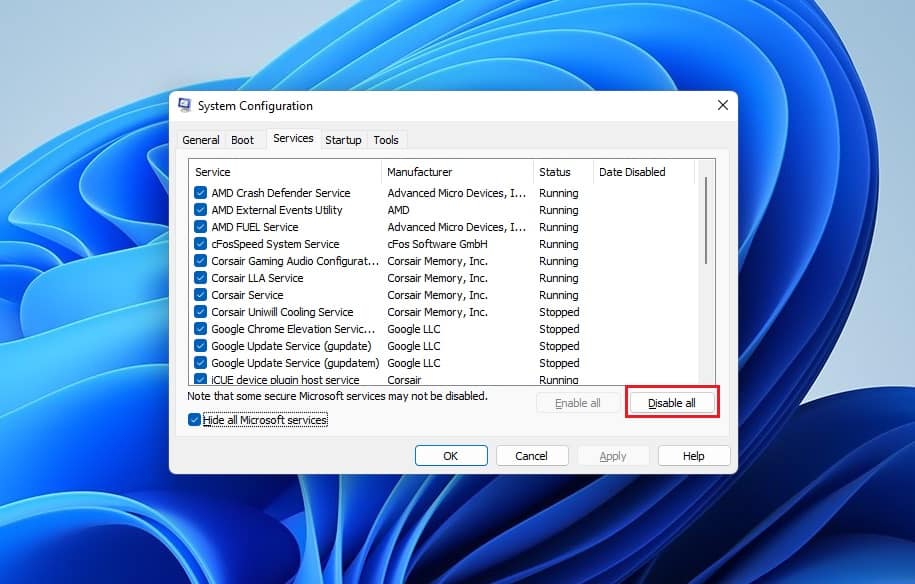 disable all