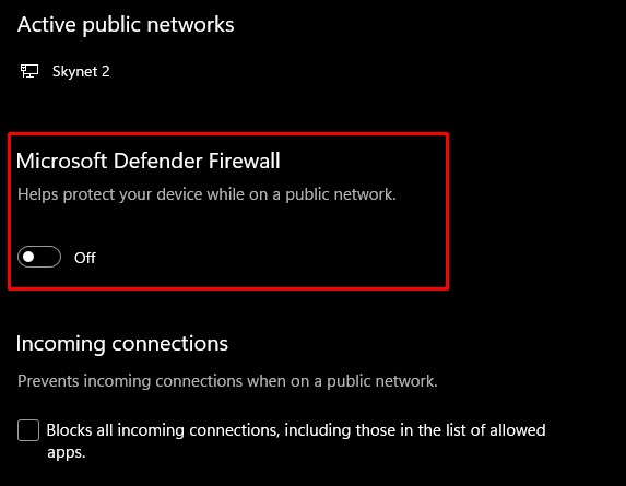 disable microsoft firewall dns probe error