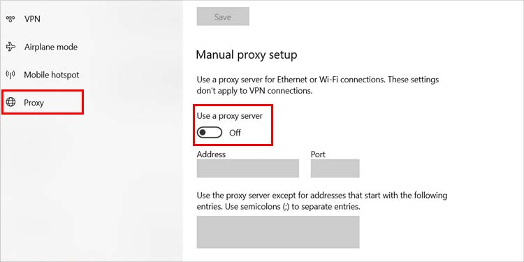 disable proxy server