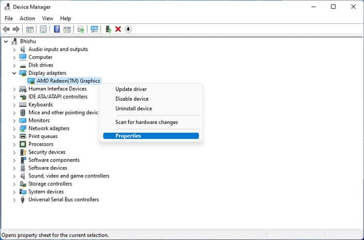 display adapter properties