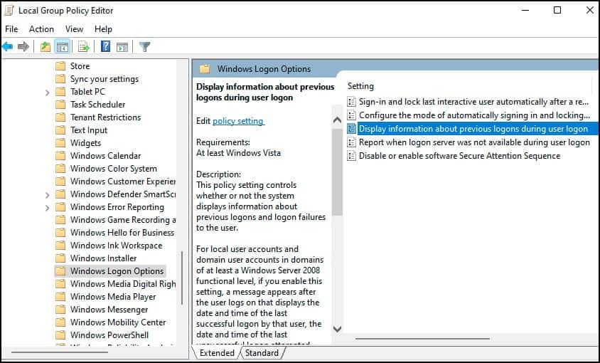 display information logon