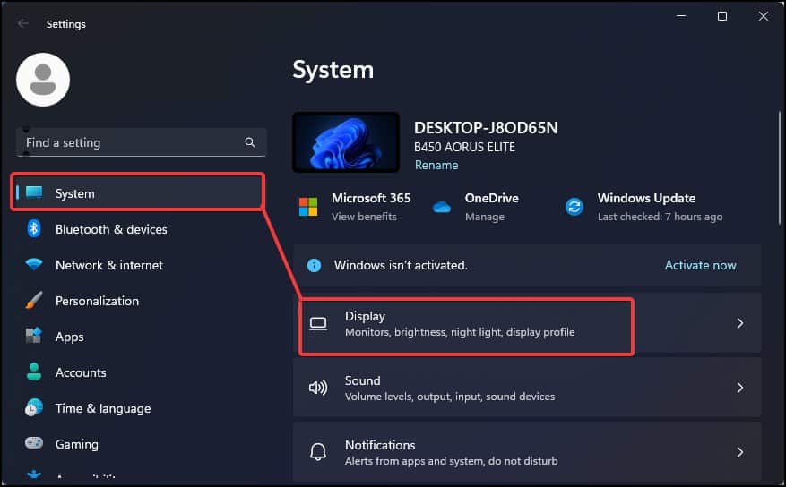 display settings in windows