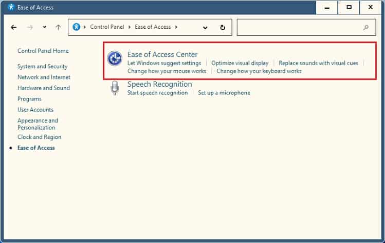 ease of access center