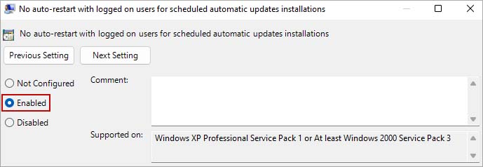 ednable no auto retart with users logged in