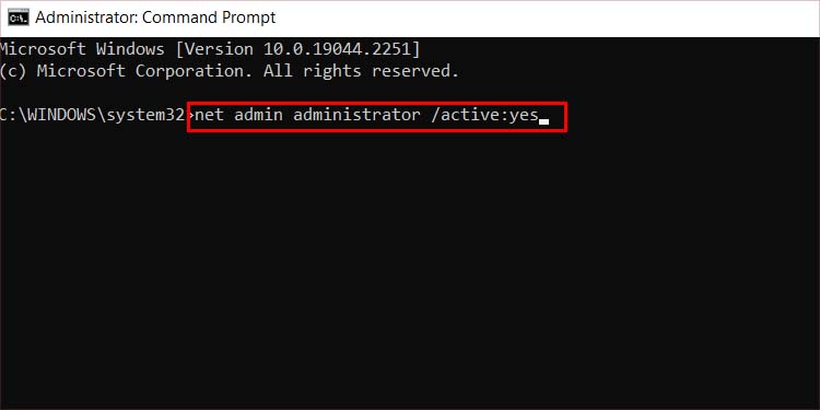 enable admin account cmd