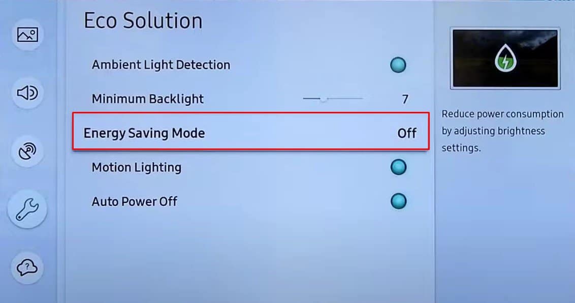 energy saving mode samsung tv