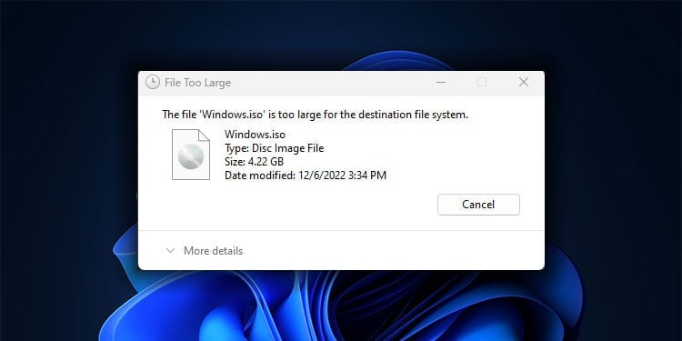 file too large for destination file system