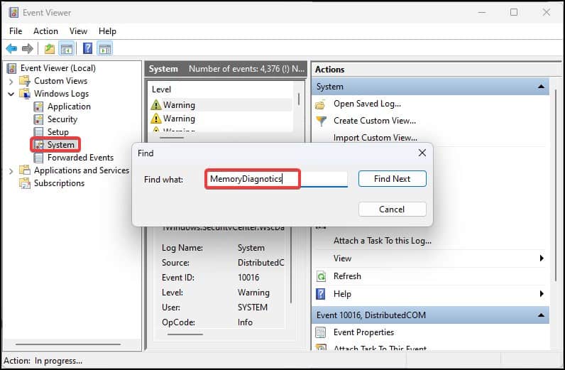 find memory diagnostics report in event viewer
