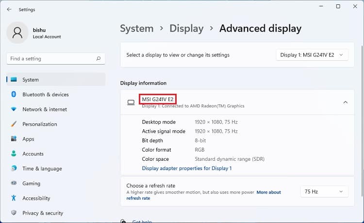 find monitor model