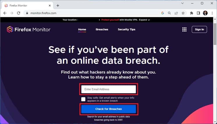 firefox monitor check for breaches