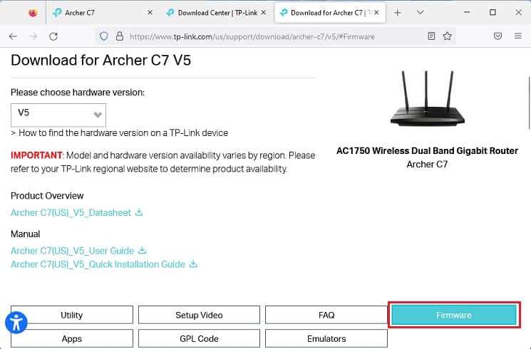 firmware button in download page