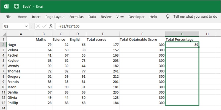 How to Percentage Formula in Excel 2 flash fill