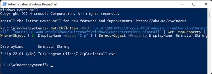 get-childitem-uninstall-string