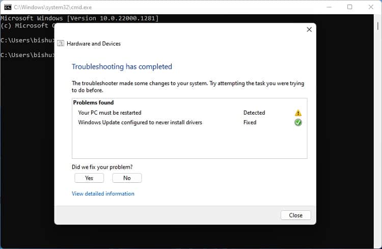 hardware and devices troubleshooting report