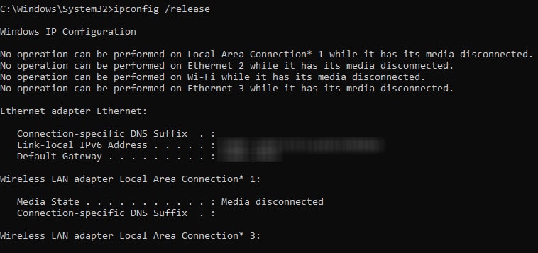 ip release dns probe error