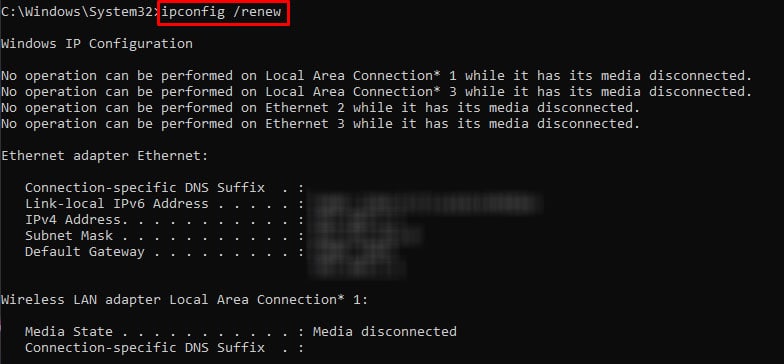 ip renew dns probe error