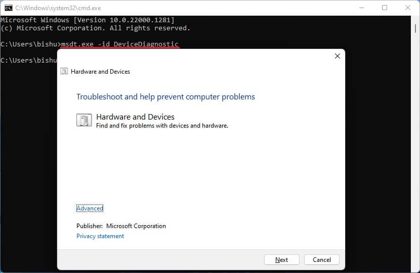 launch hardware and device troubleshooter