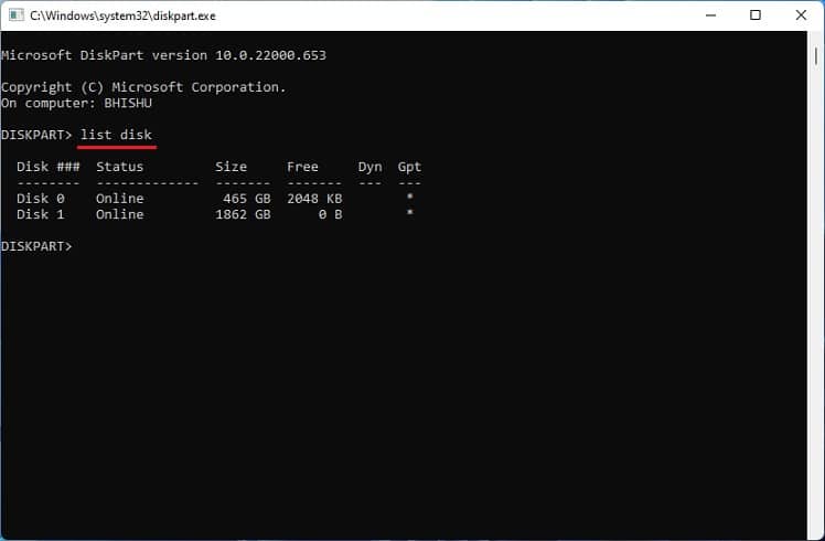 list disk