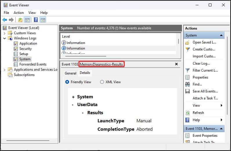 memory diagnostics report
