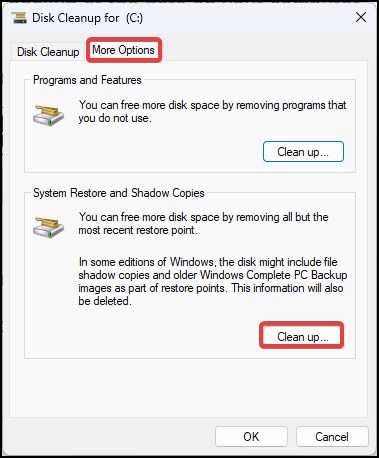 more options for clean up