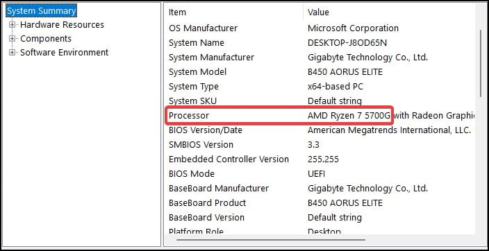 Processor info in system information 