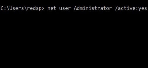 net user admin active