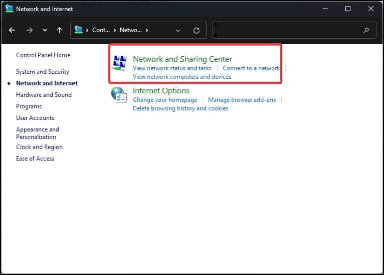 network and sharing center