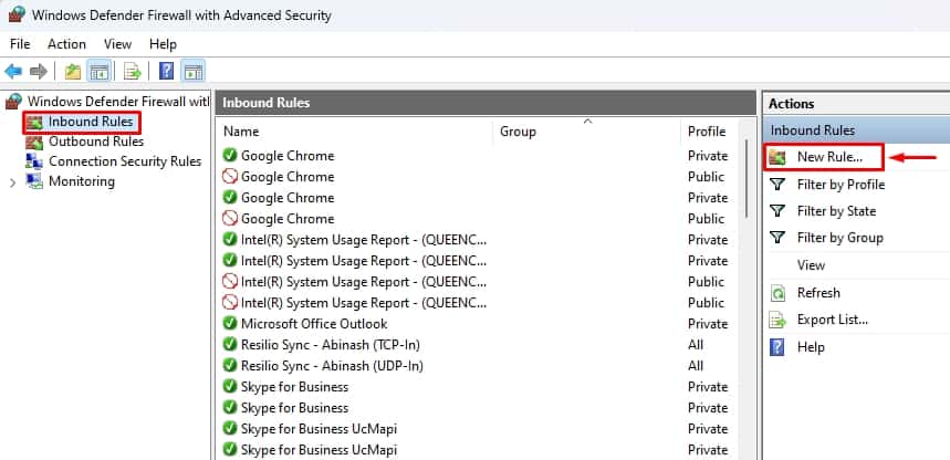 new inbound rule