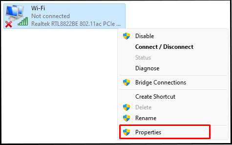 open wifi properties dns probe error