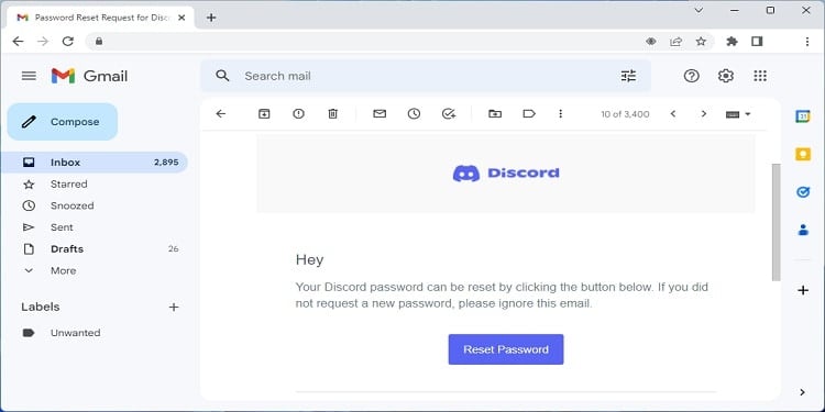 password reset mail