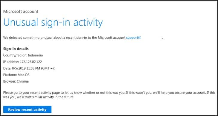 What is “Microsoft Account Unusual Sign In Activity”? How to fix it 18 phishing microsoft mail