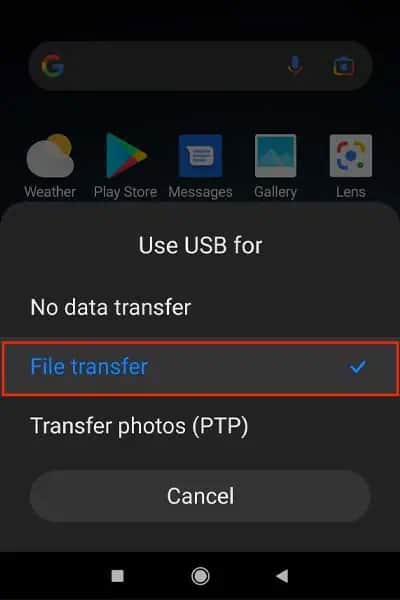 pick-the-File-Transfer-option