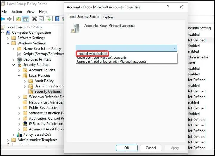 Why Can't I Log Into Windows? How to Fix it? 23 policy-disabled-1