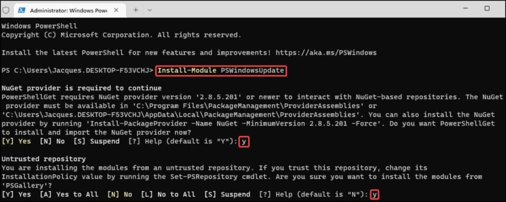 how to update windows 11 using powershell