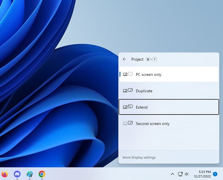 project settings set to extend or duplicate