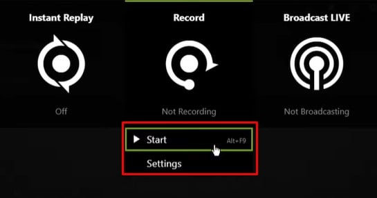 recording start or select settings