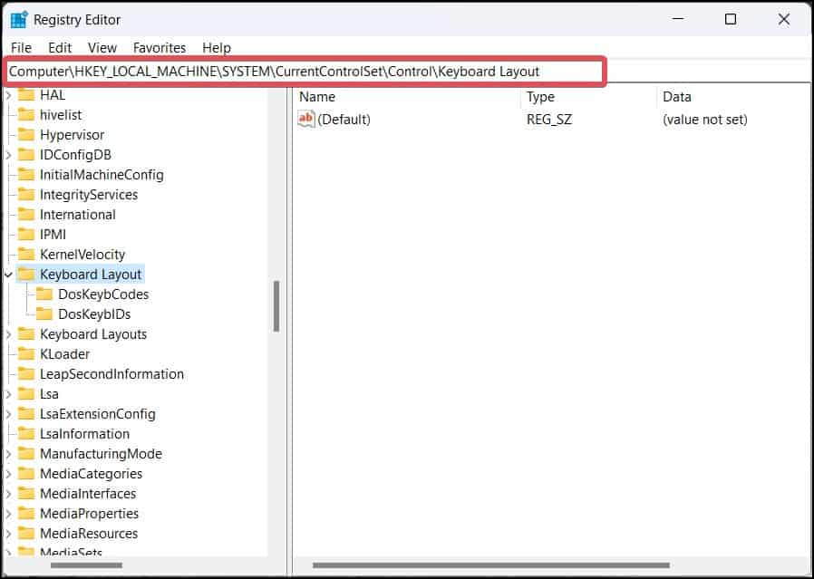 registry for key map