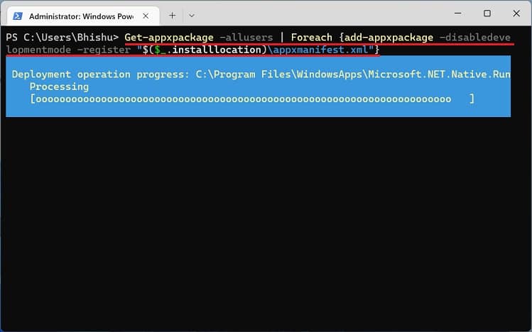 reinstall windows apps in powershell