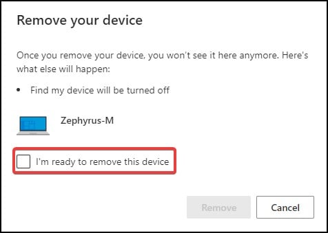 remove device confirm