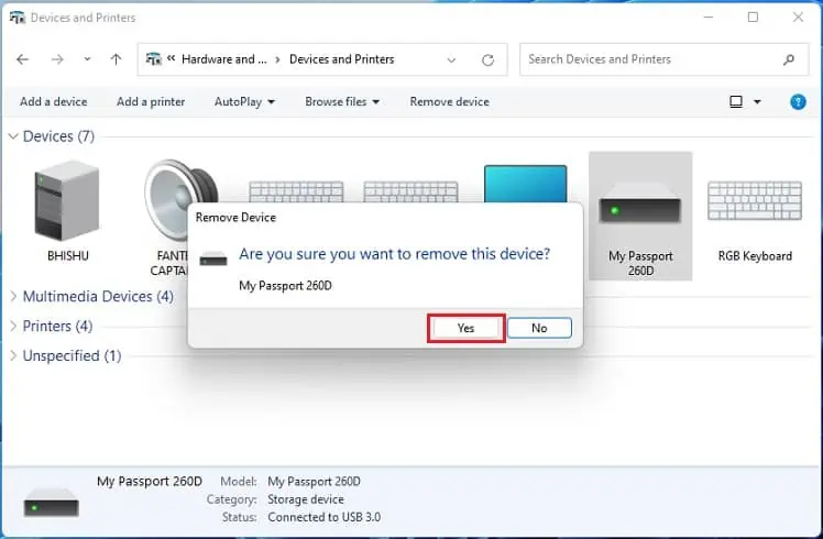 Why is WD Passport Not Showing Up in Windows? 12 Ways to Fix It 21 remove-device-yes