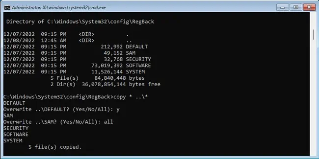 How to Fix “Bad System Config Info” Error on Windows 17 replace-regback-files-winre