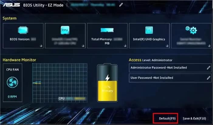 reset bios option