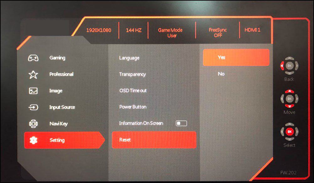 reset monitor setting